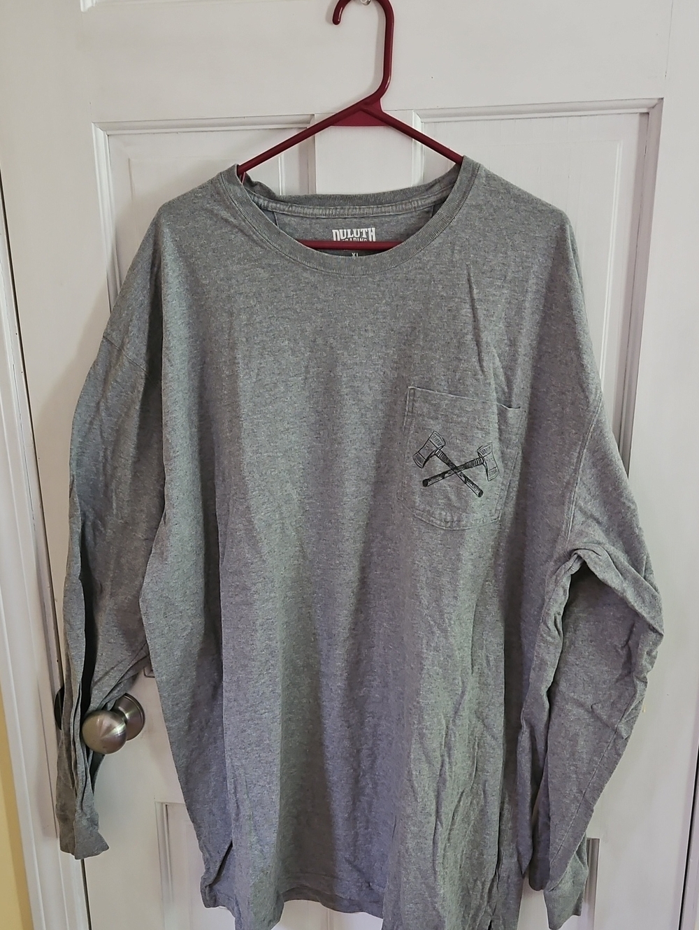 Duluth Trading Co Gray Long-Sleeve Pocket Tee with Axe Graphic